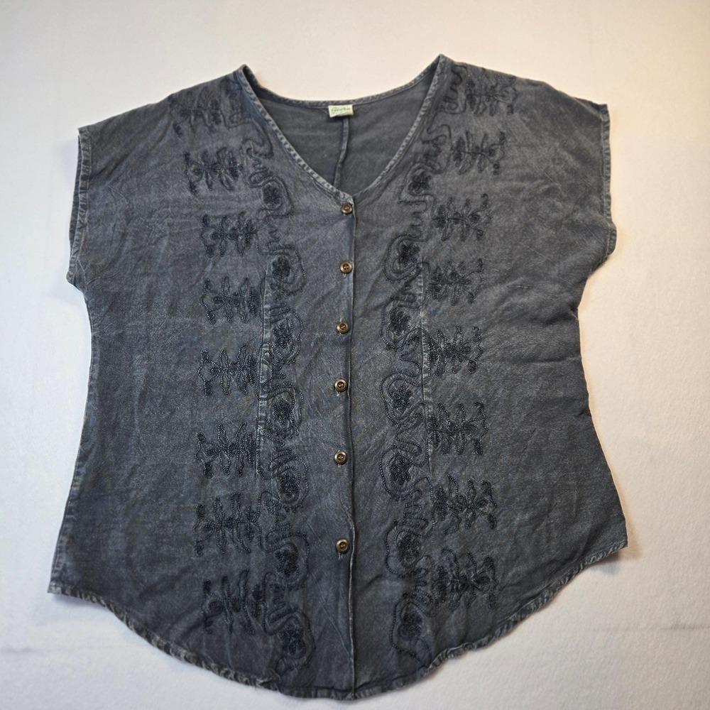 Geeta Button Front Top Women Free Size Gray Excellent Embroidered Beaded Rayon
